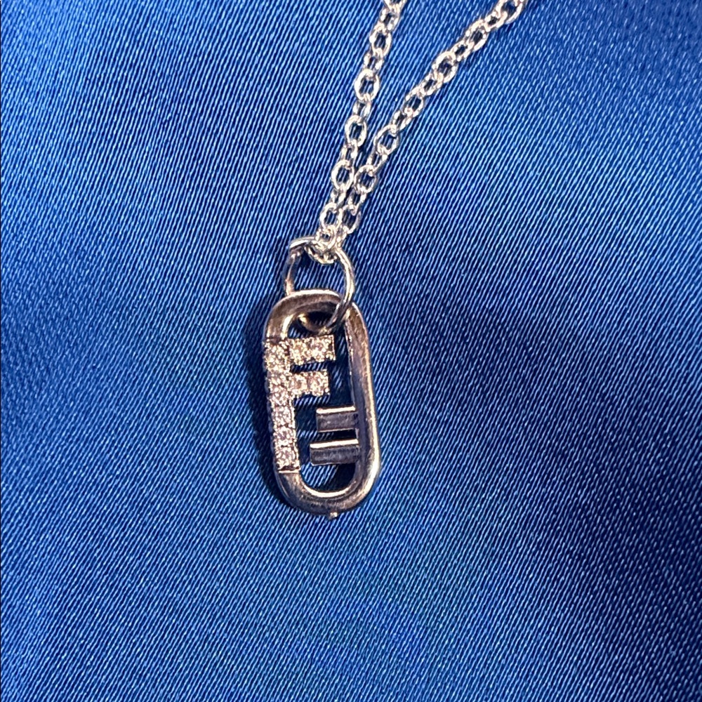 Beautiful Upcycled Fendi silver and rhinestone charm on 18” 925 chain